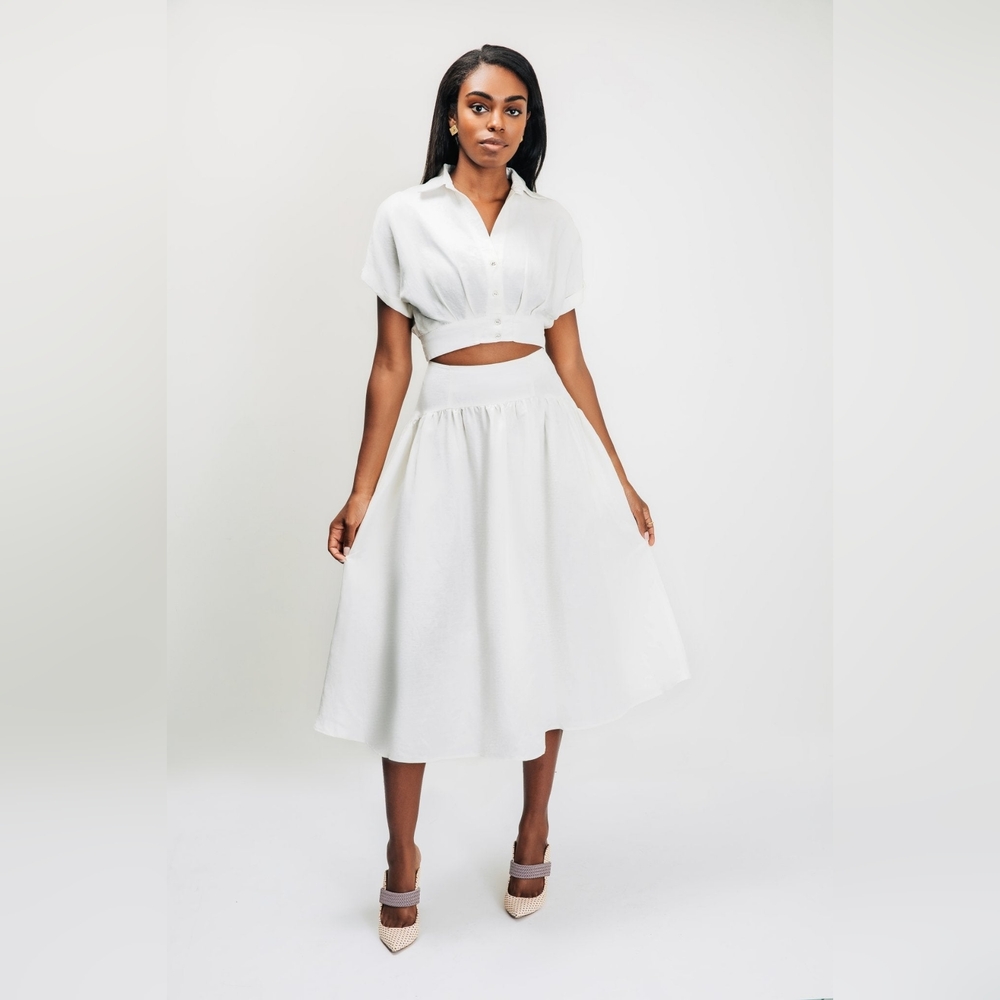 Chloe Kristyn Linen Cupro "Estelle" Maxi Skirt, White, Sz S, NWT